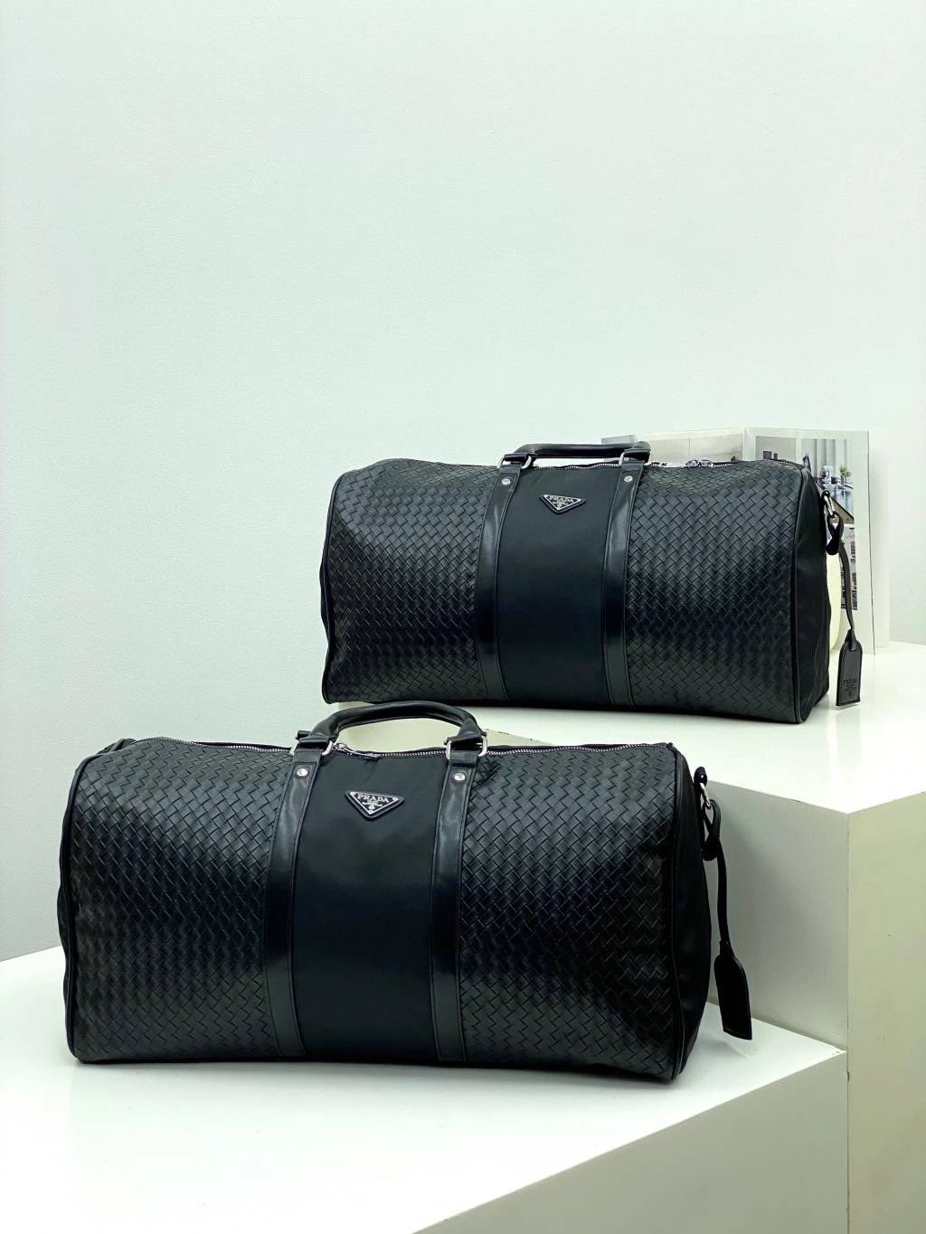 PRA Travel Bag, Essential for Travel, Triangle Logo Woven Travel Handbag, Water-Resistant Imported Parachute Nylon Shoulder Tote, Super Large Capacity