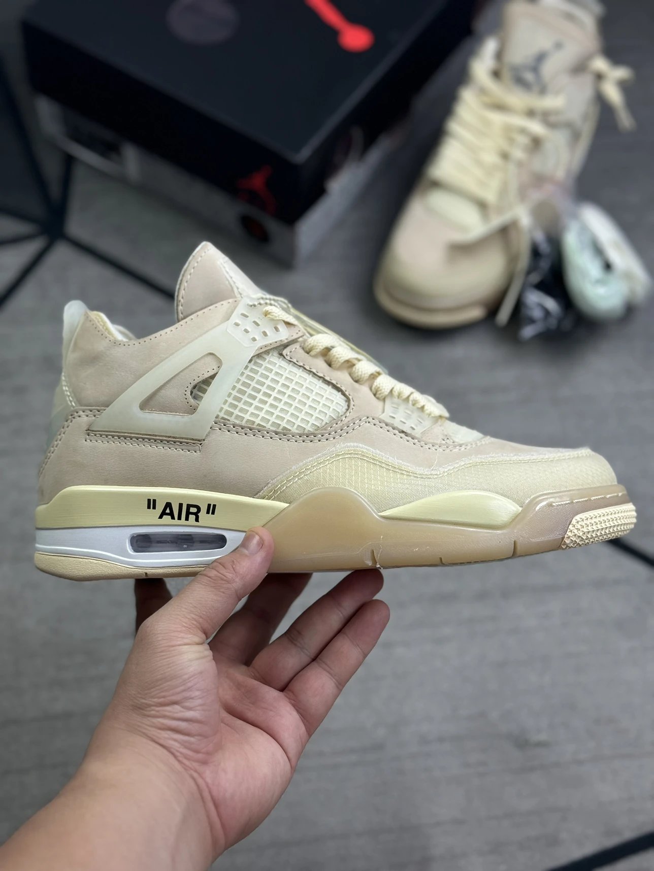[pure original first layer/advantage top quality/limited stock] aj4 leather surface, real label, real air cushion, white sail ow, first layer suede color, couple style, men’s and women’s shoes, sports shoes, basketball shoes series