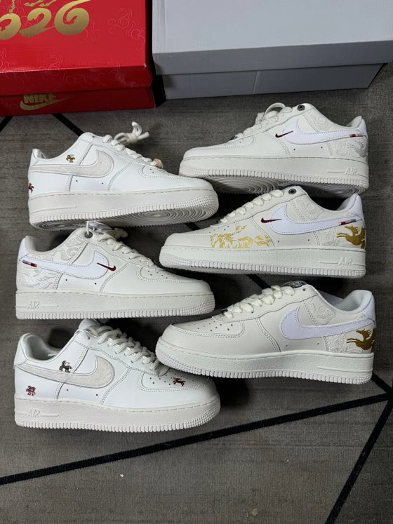 New Factory, New Colors, Better Quality — Leather/Embroidery/PU Midsole with Built-in Air Cushion, All Upgraded | Premium Quality, Brand New with Original Box, Year of the Horse Limited Edition, Air Force 1 AF1 Low-Top Board Sneakers, Casual Shoes, Unisex for Men and Women, Skate Shoes