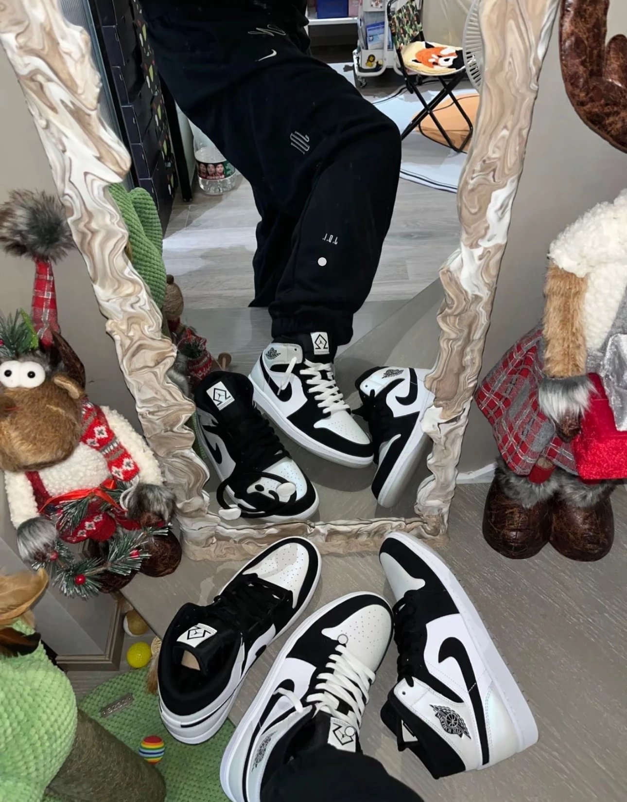 【纯原版本 工厂特价】Jordan Air Jordan 1 mid se "diamond shorts"绒面皮拼头层 钻石熊猫 防滑耐磨轻便 中帮 复古篮球鞋 情侣款 - 135350