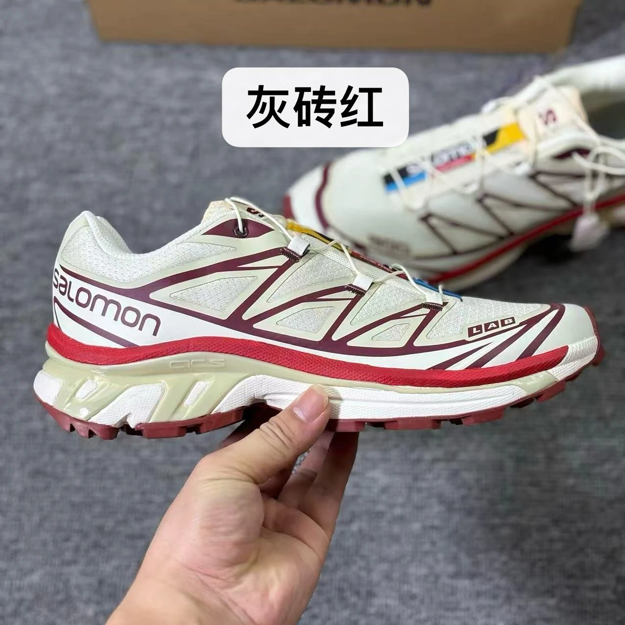 Salomon XT-6 Lab Gray Brick Red Running Shoes