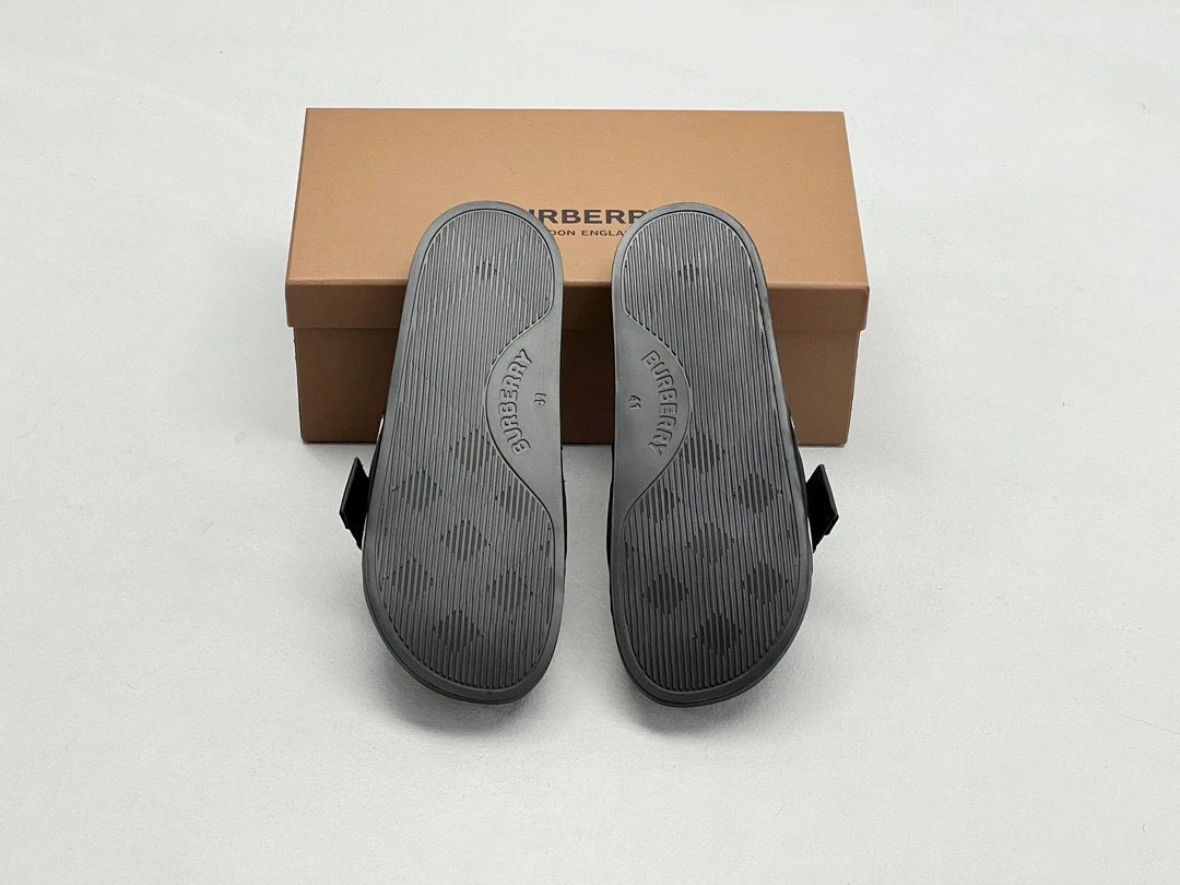 Burberry Check-Strap Slide Sandals Black - 63