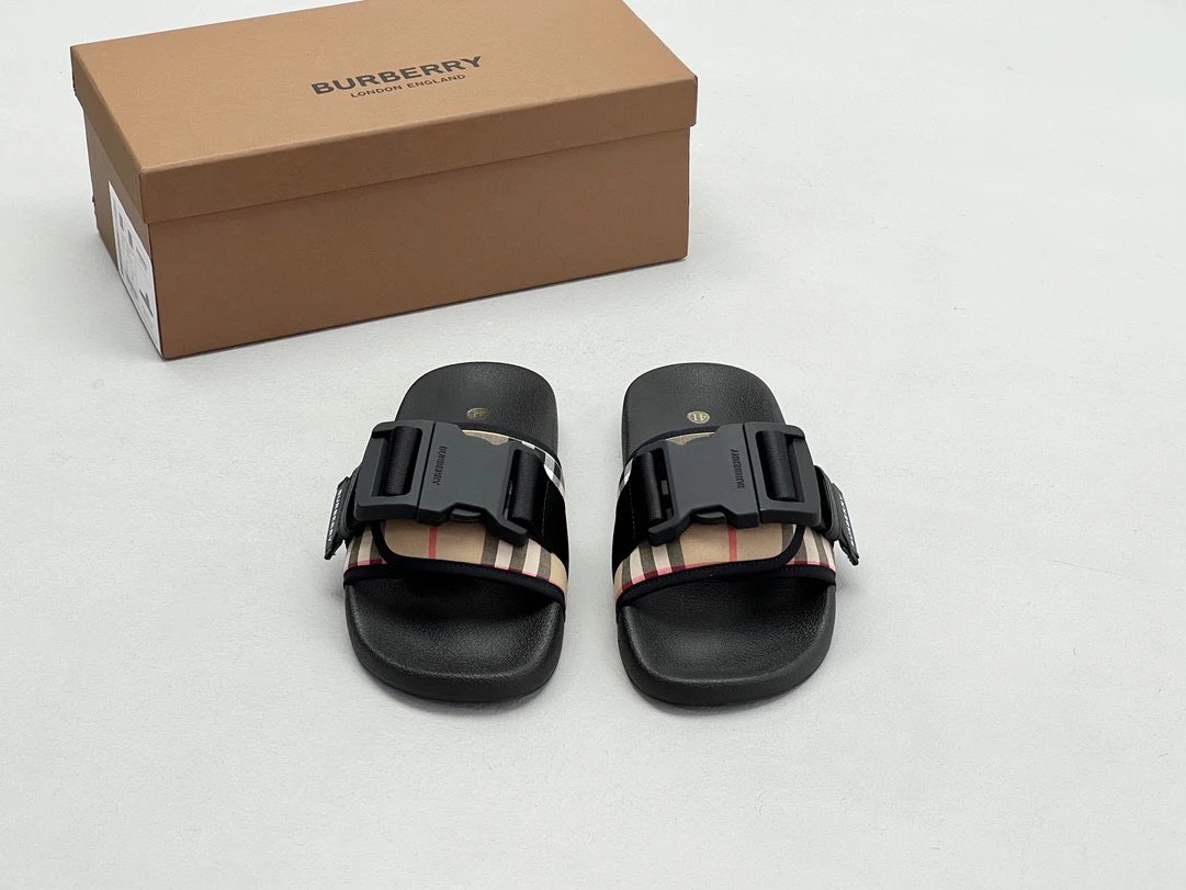 Burberry Check-Strap Slide Sandals Black - 64