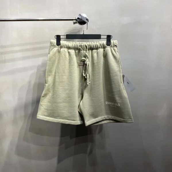Fear of God Essentials Logo Embroidered Shorts Olive Green Shorts - 1
