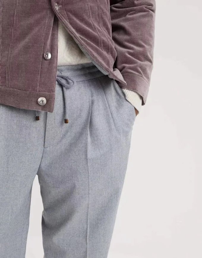 2026 Spring New Arrival BC Men's Business Casual Pleated Drawstring Waist Pants, Premium Client-Supplied 80% Wool 10% Cotton