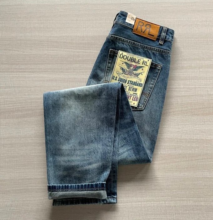RL American Vintage Distressed Ripped Straight-Leg Jeans Men's Heavy-Wash Long Pants Classic American Vintage Heavyweight Denim Fabric Heavy Wash Whiskering and Fading Craft Natural Distressed Color Rich Texture Multiple Rips + Patch Detail Design Vintage Workwear Vibe Fully Enhanced Standard Straight-Leg Fit Flattering for All Leg Types Selvedge Hem