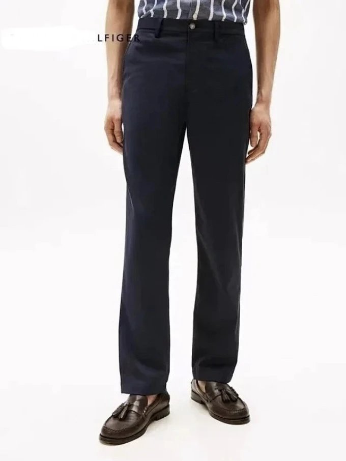 Solid Straight-Leg Men's Business Casual Woven Pants with Stretch | 3 Color Options for Fall 2026 | Durable Yet Soft, Slight Stretch for Total Comfort | Select Natural Horn Buttons, Trendy Everyday Essential with Free Shipping