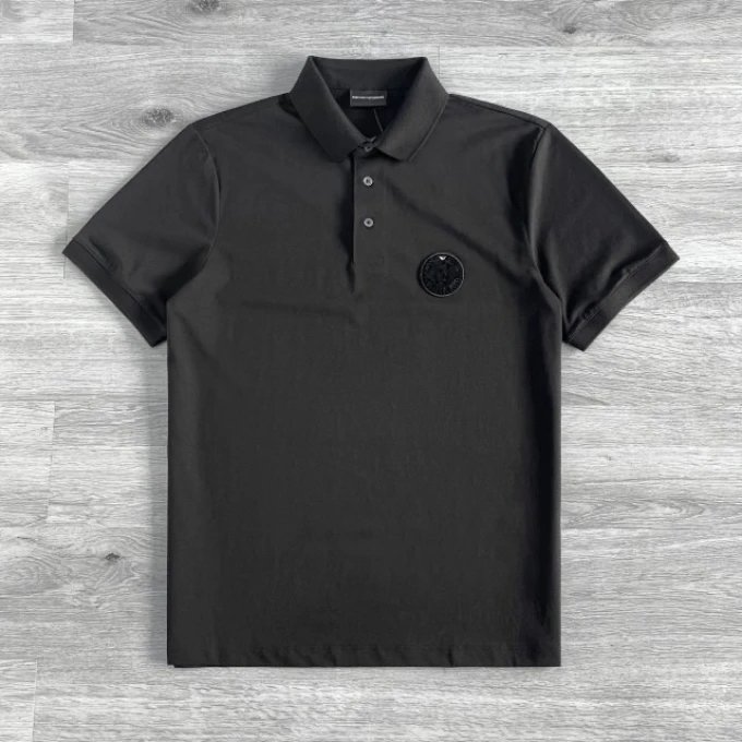 EA Black Turn-Down Collar Short Sleeve Tee 26SS New Summer Year of the Horse Limited Edition Men's Lyocell Cotton Polo Shirt - Classic Turn-Down Collar Design with Three-Button Placket, Elegant Look, Series Patch on Chest, Lyocell Cotton Blend Fabric, Soft and Comfortable, Trendy & Stylish, Free Shipping