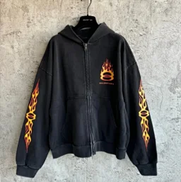 thumbnail for (Spot) BAL24fw New Blue Flame Unity Double Ring Zipper Hoodie Sweatshirt Spot! Flame design long-sleeved jacket