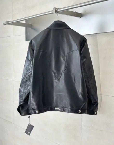 Chrome Hearts Black Leather Western Jacket - 3