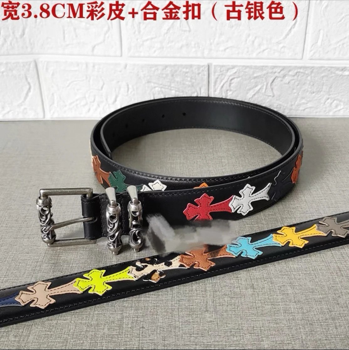 Chrome Hearts Cross Motif Leather Belt Multicolor Antique Silver - 1