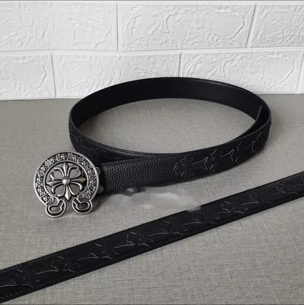 Chrome Hearts Floral Embossed Leather Belt Black - 1