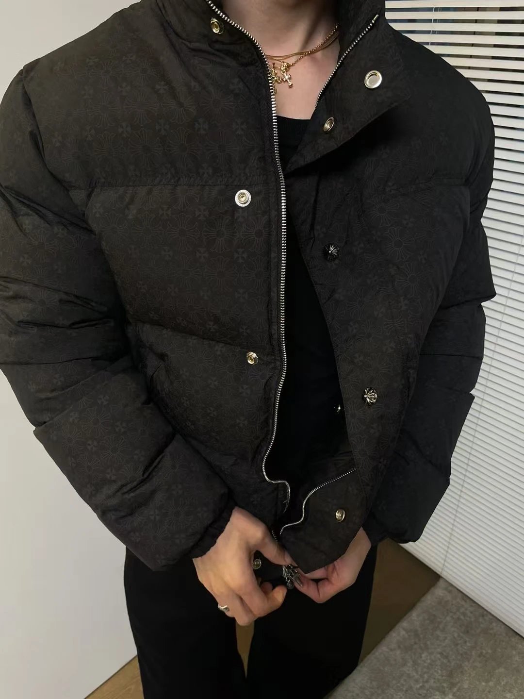 Balenciaga Floral-Print Puffer Jacket in Charcoal Gray Down Jacket - 4
