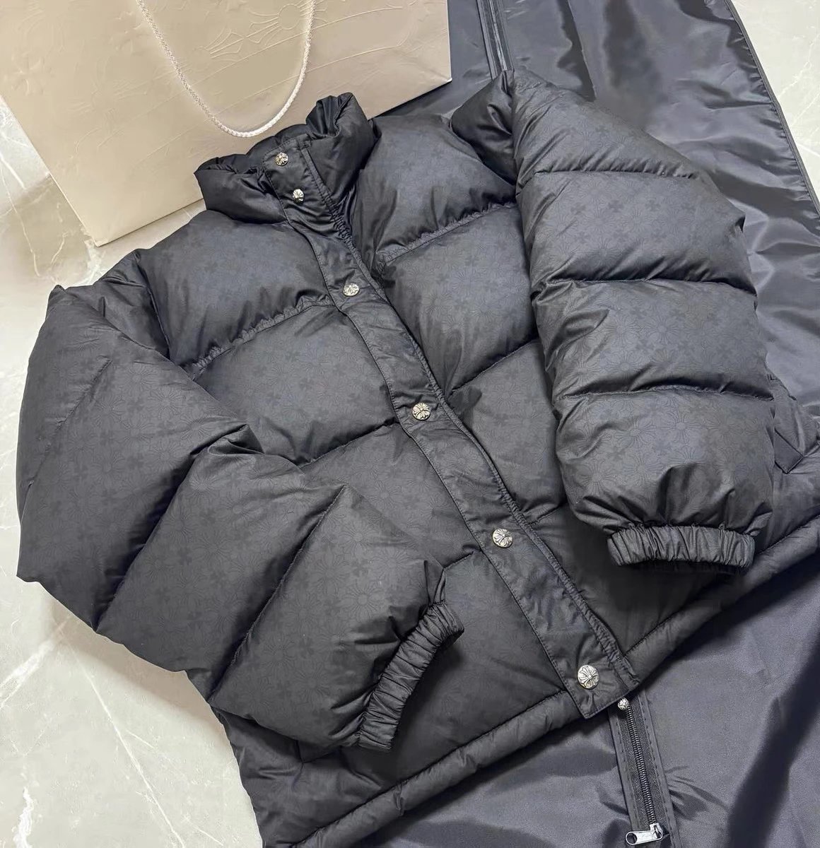 Balenciaga Floral-Print Puffer Jacket in Charcoal Gray Down Jacket - 5