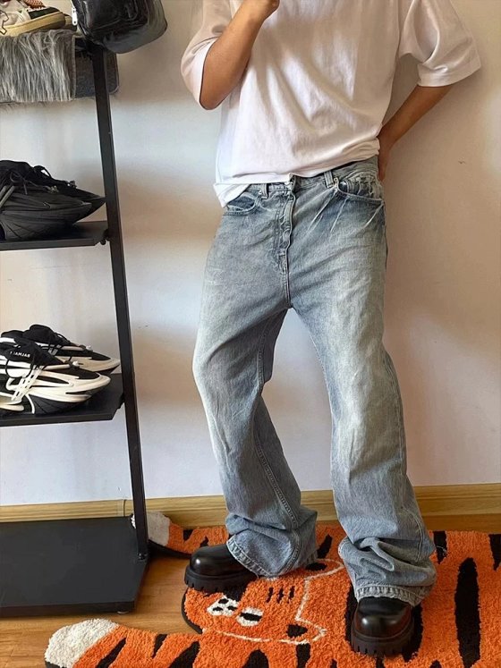 (In Stock) 22FW Flared Vintage Ice Blue Flare Jeans, Light Blue Flare Jeans – Video Tape Edition. In Stock. Made by Me and My Friends.