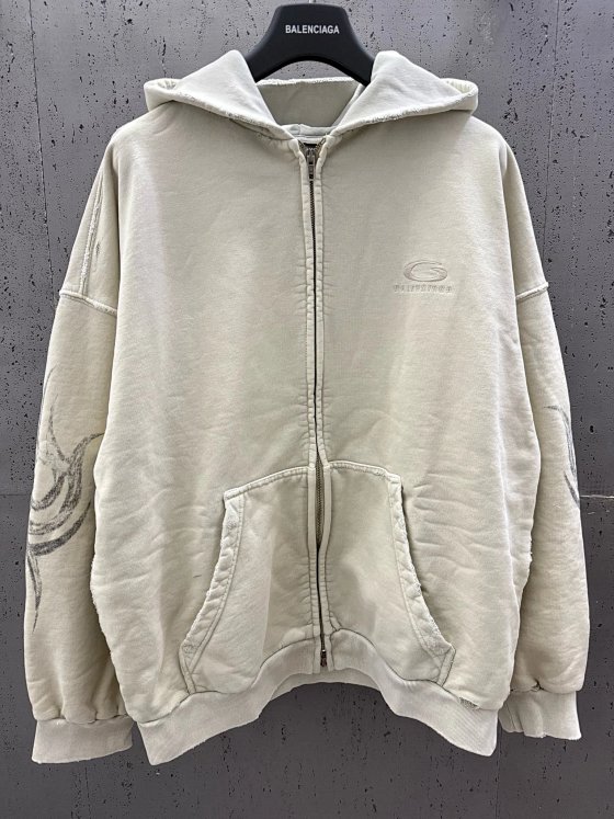 (In Stock) BAl24FW Own Brand Y2K Style Totem Set Hoodie Light Beige Sanskrit Sweatshirt Dragon Pattern Flame Zip-Up Hooded Jacket Jogger Pants Trousers - Ready to Ship!