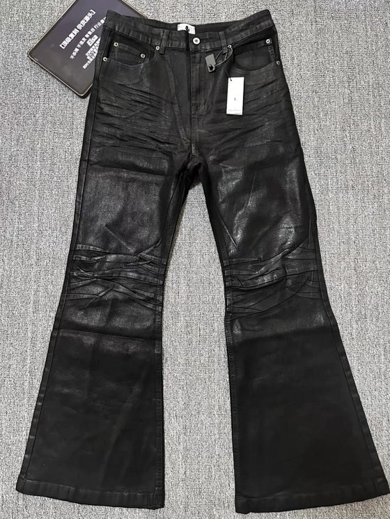 (In Stock) Rick Owens RO-Style 23SS BOLAN DRKSHDW Coated Waxed Micro Flare Ribbon Wide-Leg Jeans Pants (Ready to Ship)