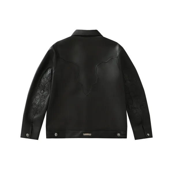 Chrome Hearts Black Leather Western Jacket - 10