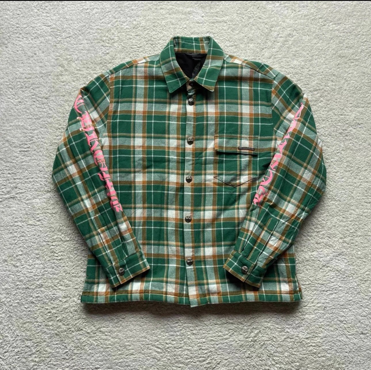 Chrome Hearts Plaid Shirt Jacket Green Orange White Outerwear - 3