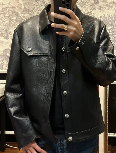 Chrome Hearts Black Leather Western Jacket - 4