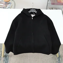 thumbnail for (In stock) independent ACNE25FW AC new oatmeal color zipper wool hooded sweatshirt jacket double-sided old money style cashmere hooded zipper sweatshirt jacket oatmeal in stock