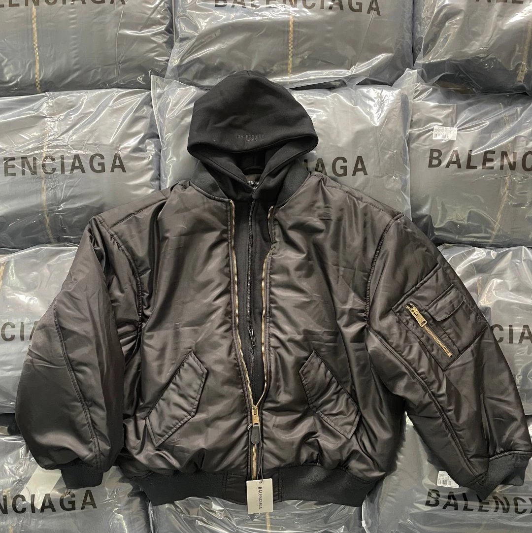 Balenciaga Black Hooded Bomber Jacket