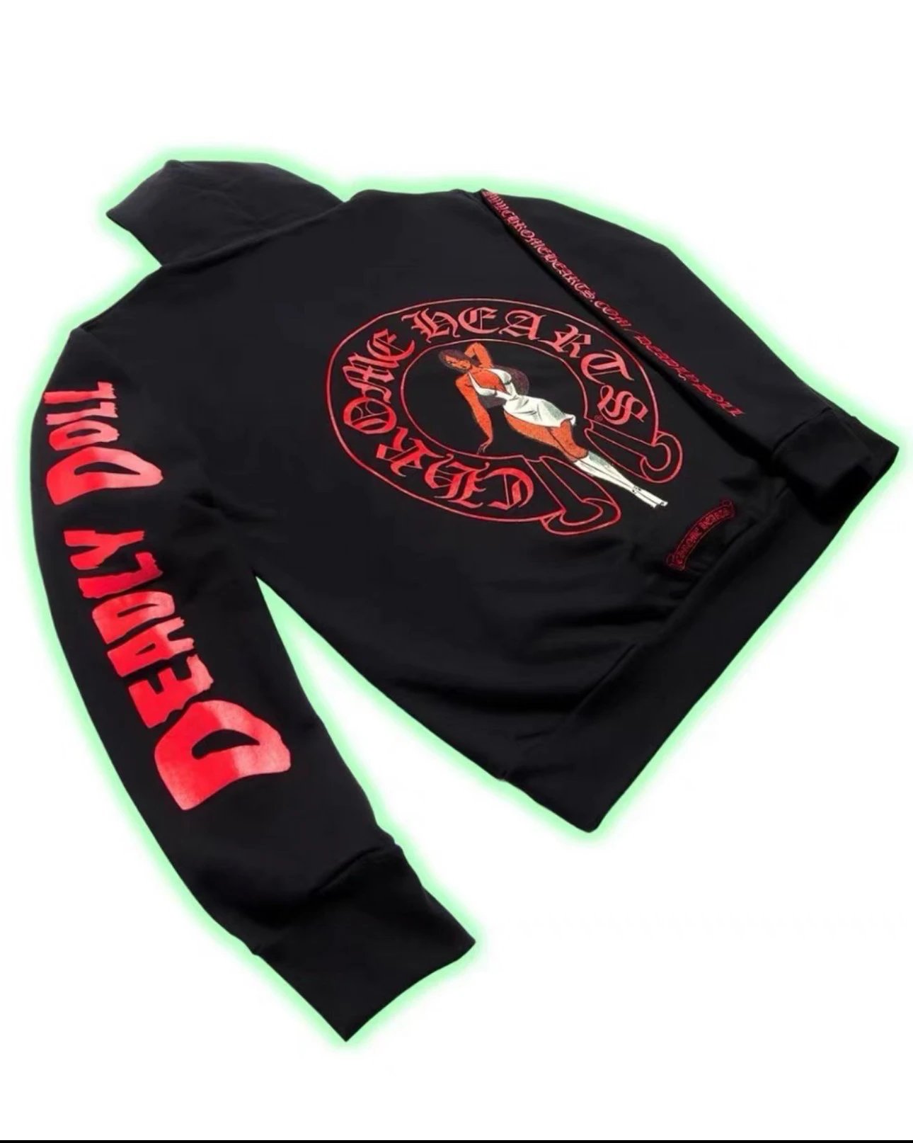 Chrome Hearts Red Heart Hoodie Black - 5