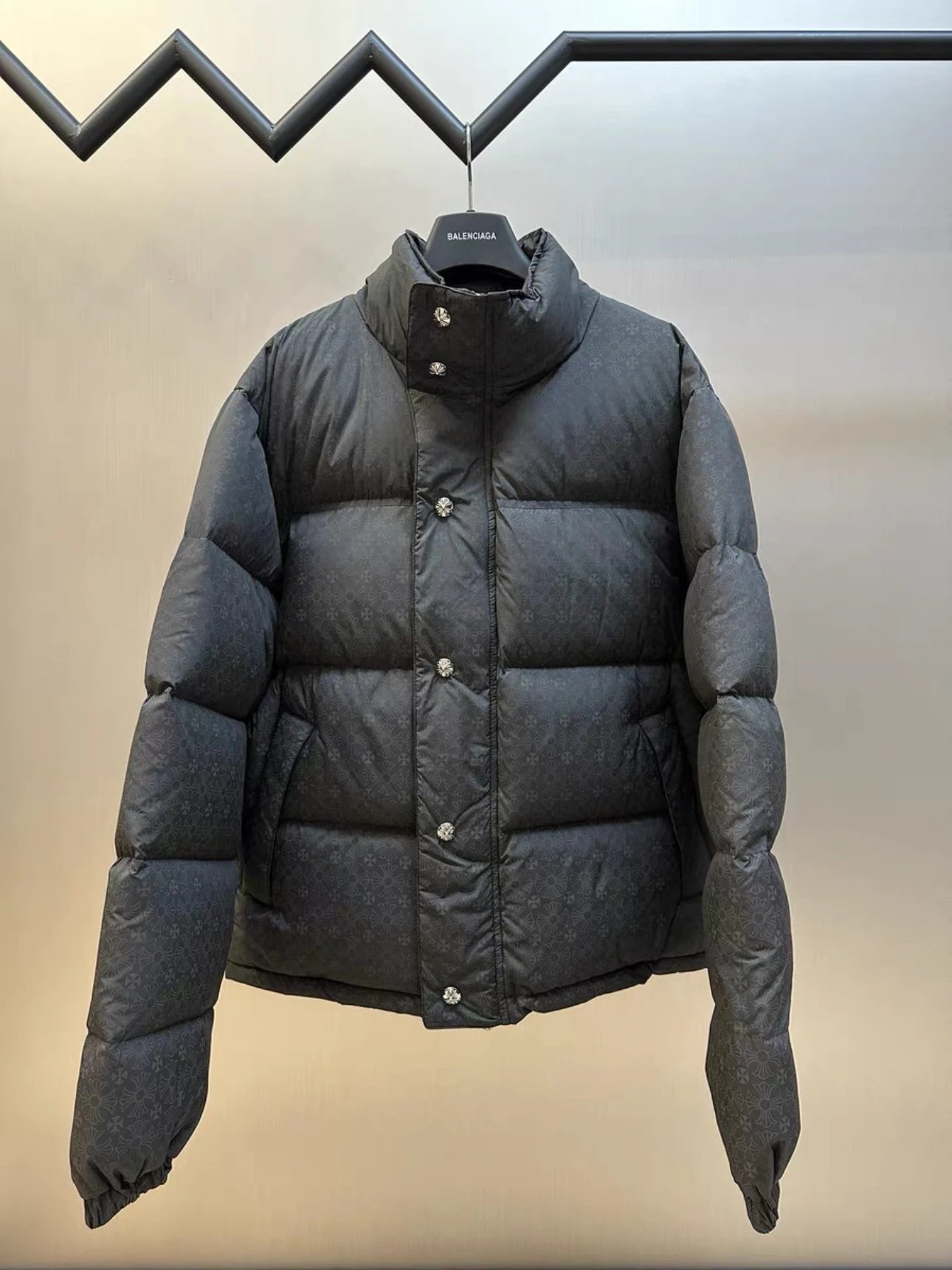 Balenciaga Floral-Print Puffer Jacket in Charcoal Gray Down Jacket - 2