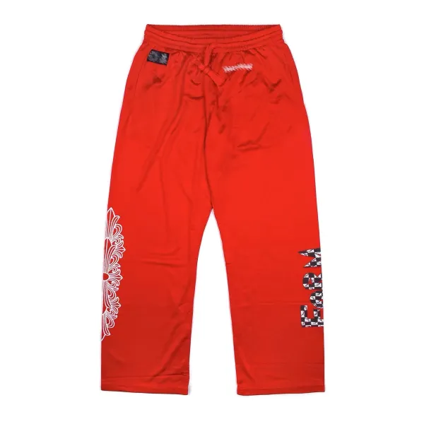 Design Graphic Print Track Pants Red Sweatpants - 7