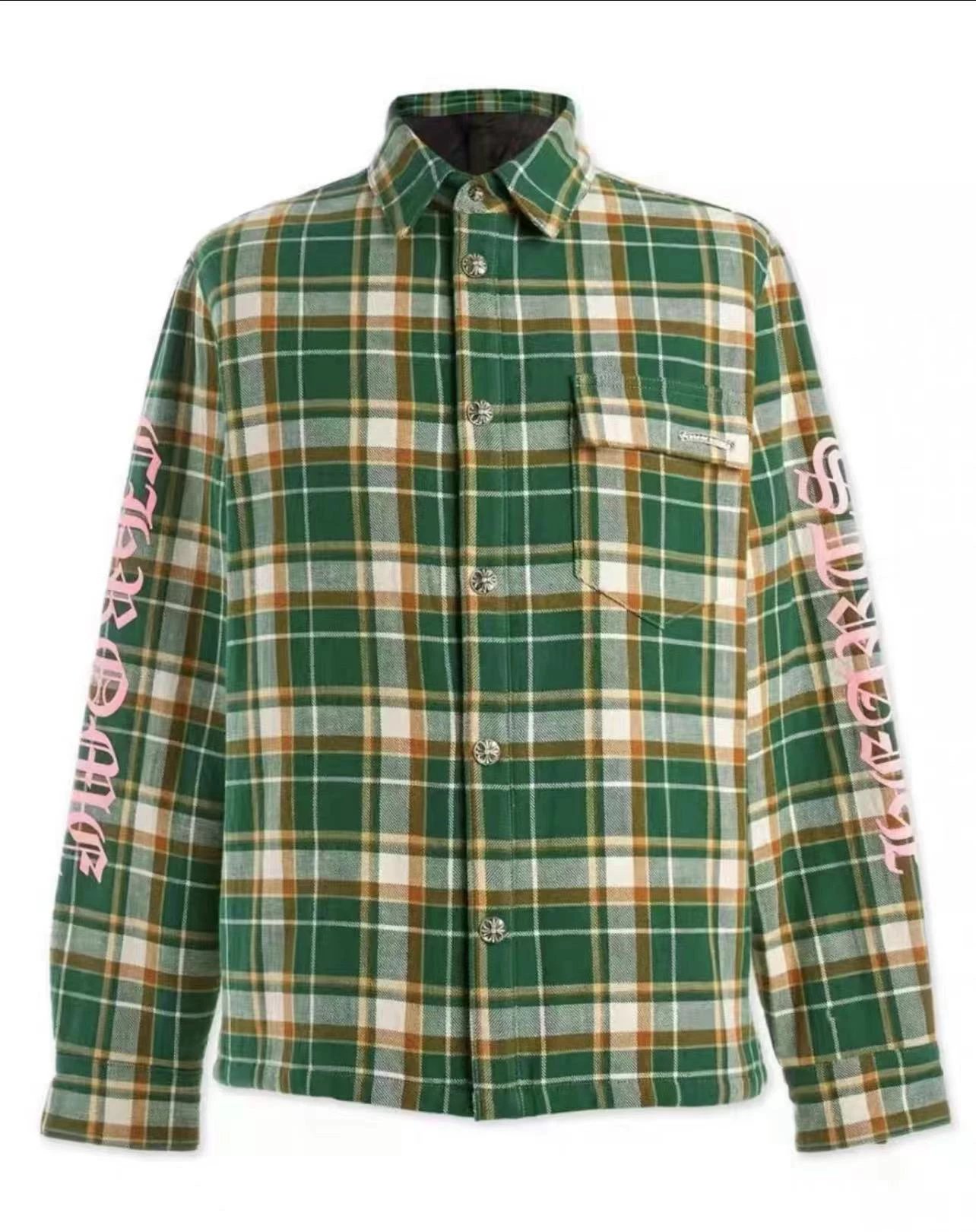 Chrome Hearts Plaid Shirt Jacket Green Orange White Outerwear - 14