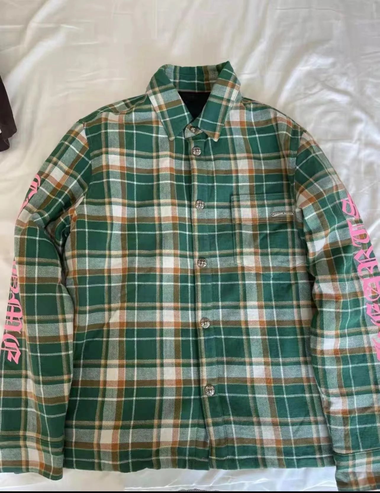 Chrome Hearts Plaid Shirt Jacket Green Orange White Outerwear - 13