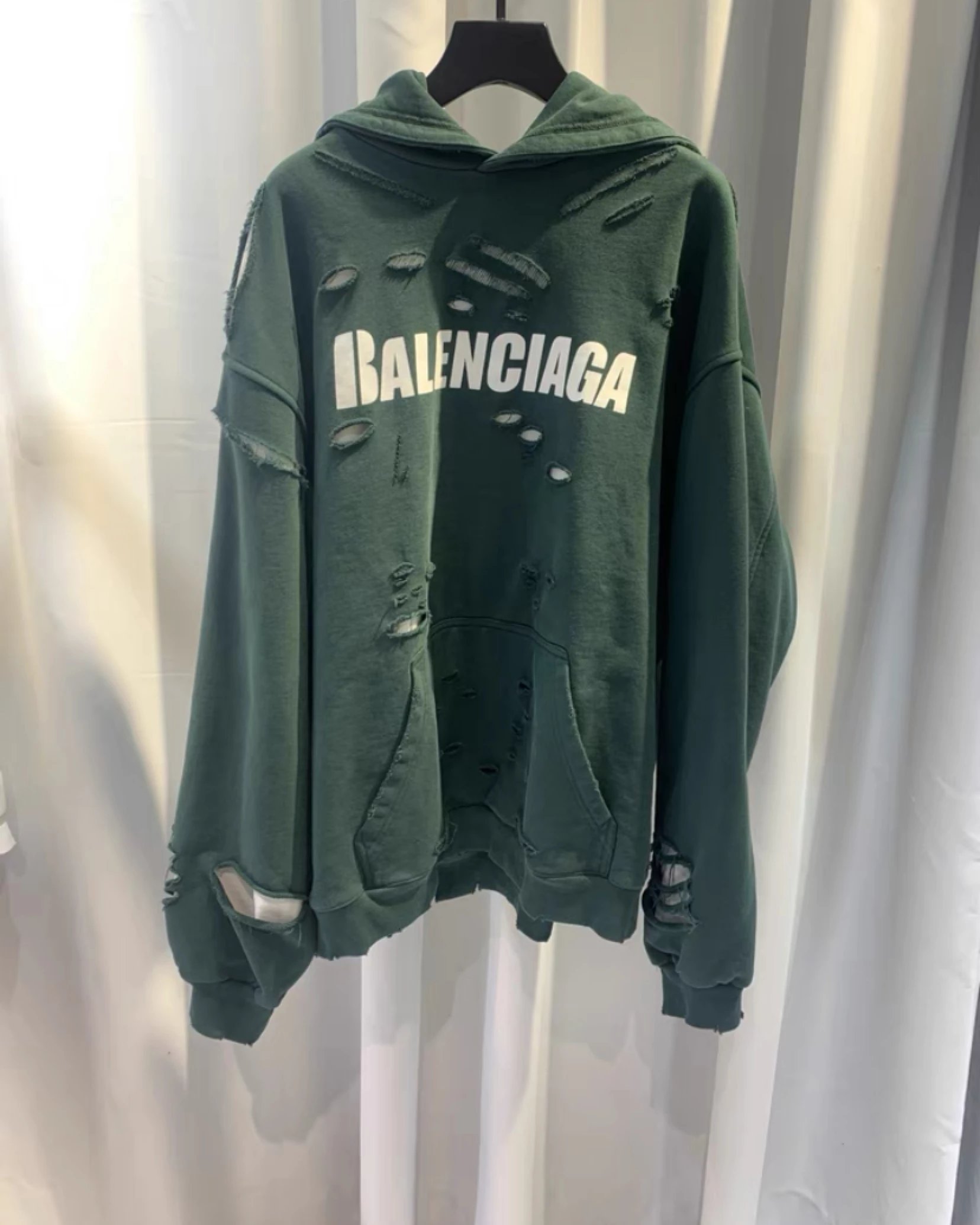 Balenciaga Distressed Logo Hoodie — Green product photo 2