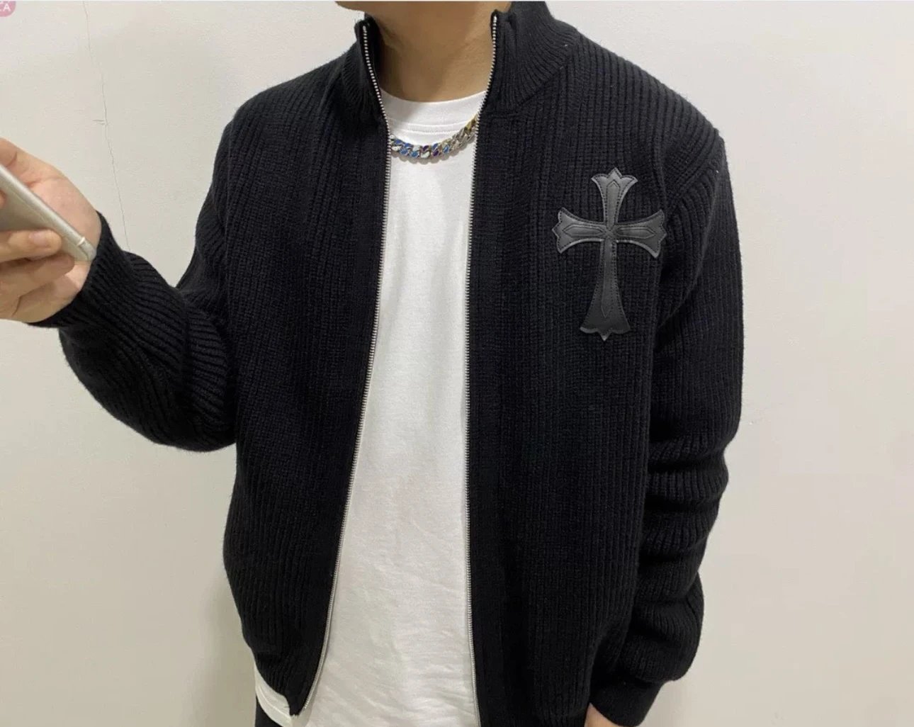 Chrome Hearts Cross Embroidered Zip-Up Cardigan Black - 15