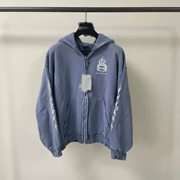 thumbnail for (Spot) BAL24fw New Blue Flame Unity Double Ring Zipper Hoodie Sweatshirt Spot! Flame design long-sleeved jacket