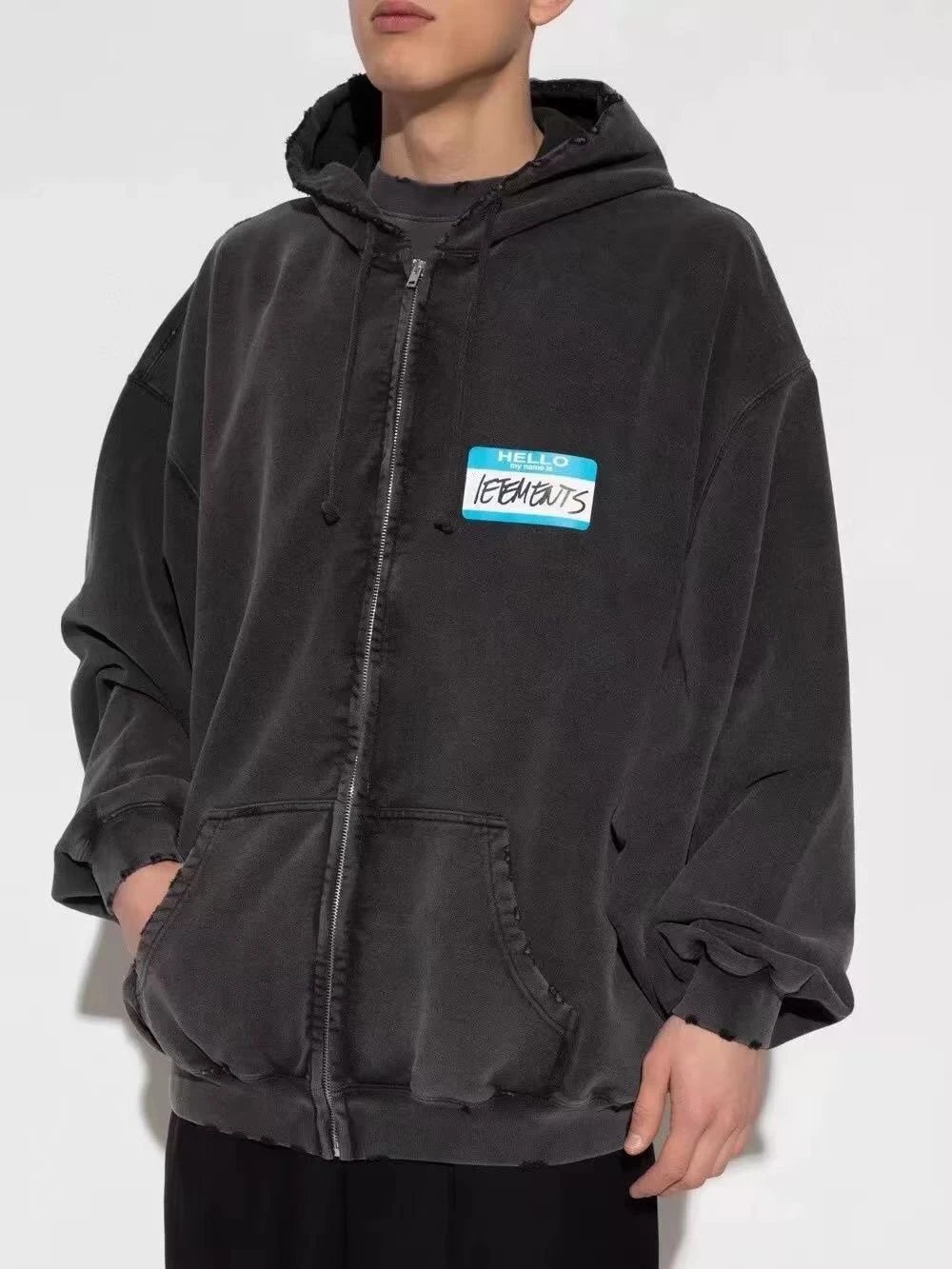 Vetements Hello Name Tag Zip-Up Hoodie Gray - 7