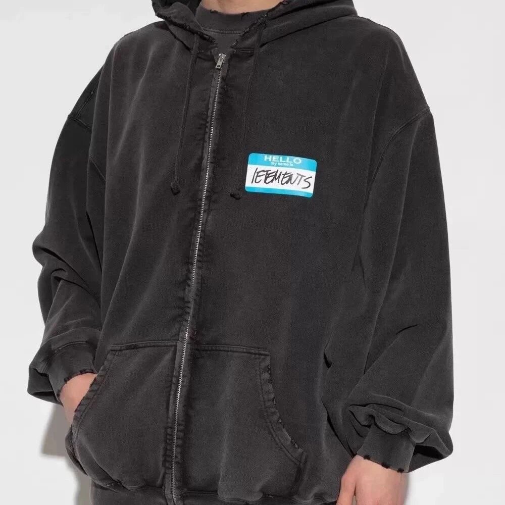 Vetements Hello Name Tag Zip-Up Hoodie Gray - 5