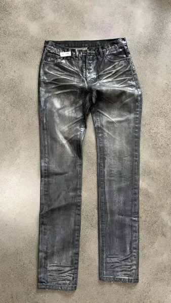 Design Silver Washed Distressed Slim Fit Jeans - 1