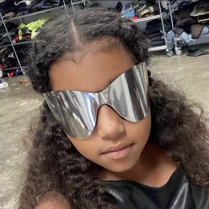 Futuristic Shield Sunglasses Silver Metallic Eyewear