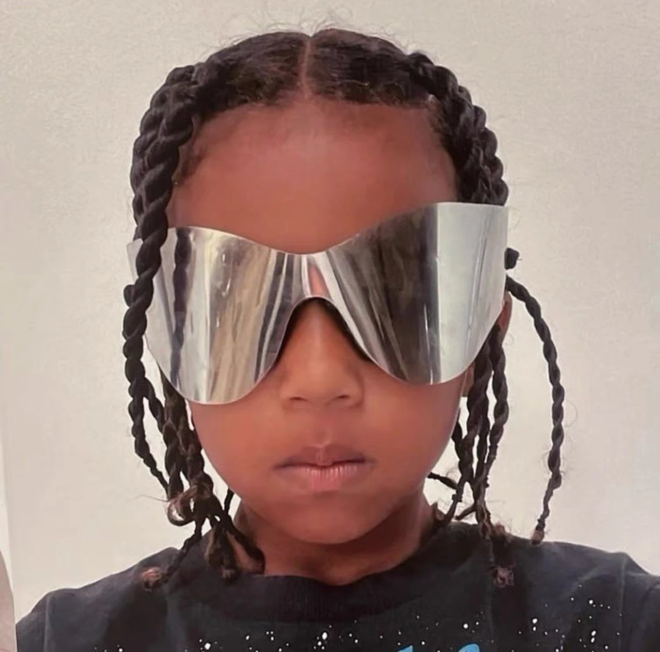 Design Futuristic Shield Sunglasses Silver Metallic Eyewear - 2