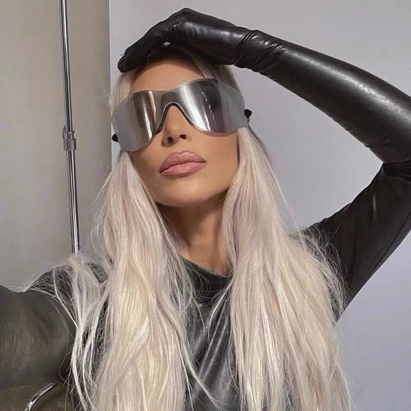 Design Futuristic Shield Sunglasses Silver Metallic Eyewear - 4