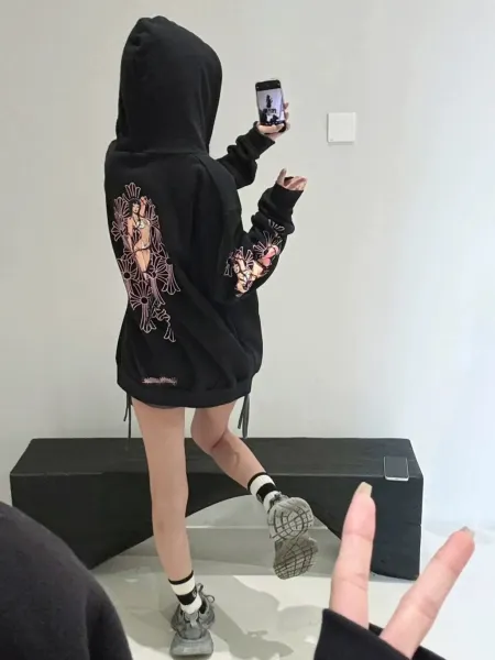 Chrome Hearts Anime Floral Hoodie Black - 10