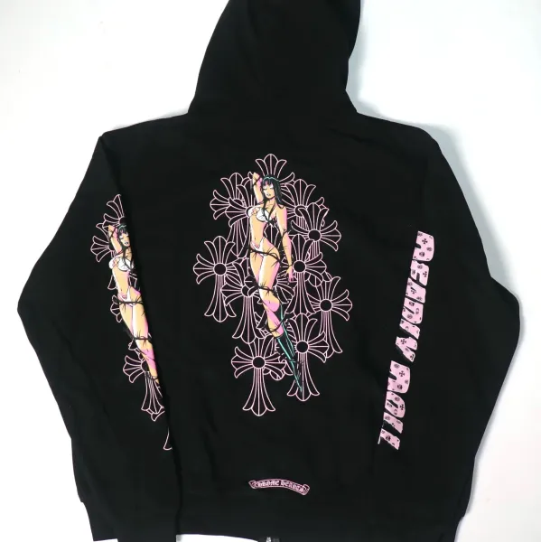 Chrome Hearts Anime Floral Hoodie Black - 1