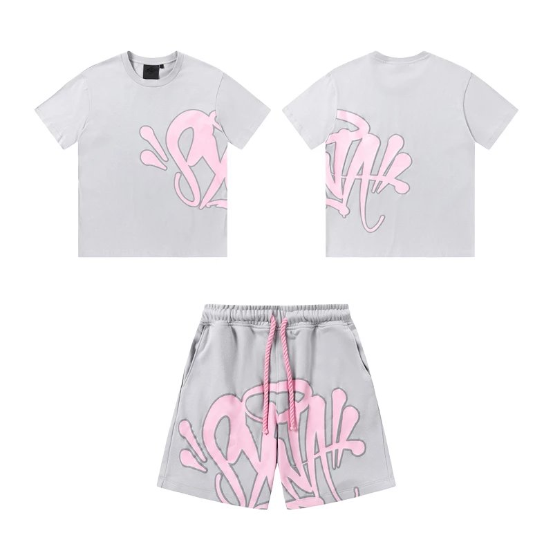 American-Style Graffiti Lettering Short-Sleeve & Shorts Casual Set - rep zestawy