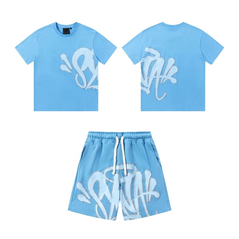 American-Style Graffiti Lettering Short-Sleeve & Shorts Casual Set - rep zestawy