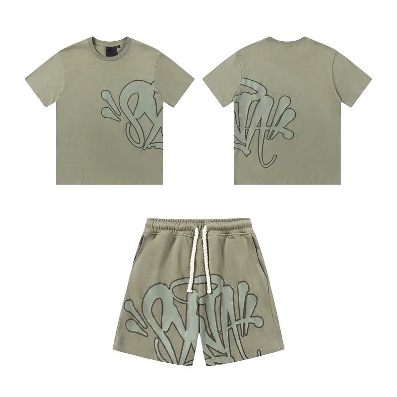 American-Style Graffiti Lettering Short-Sleeve & Shorts Casual Set - rep zestawy