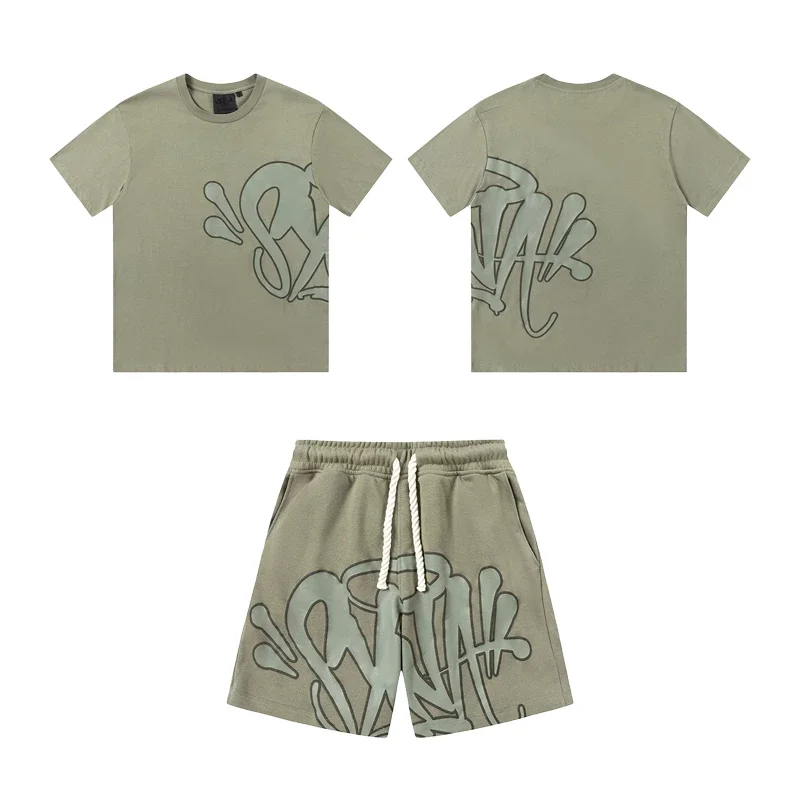 American-Style Graffiti Lettering Short-Sleeve & Shorts Casual Set