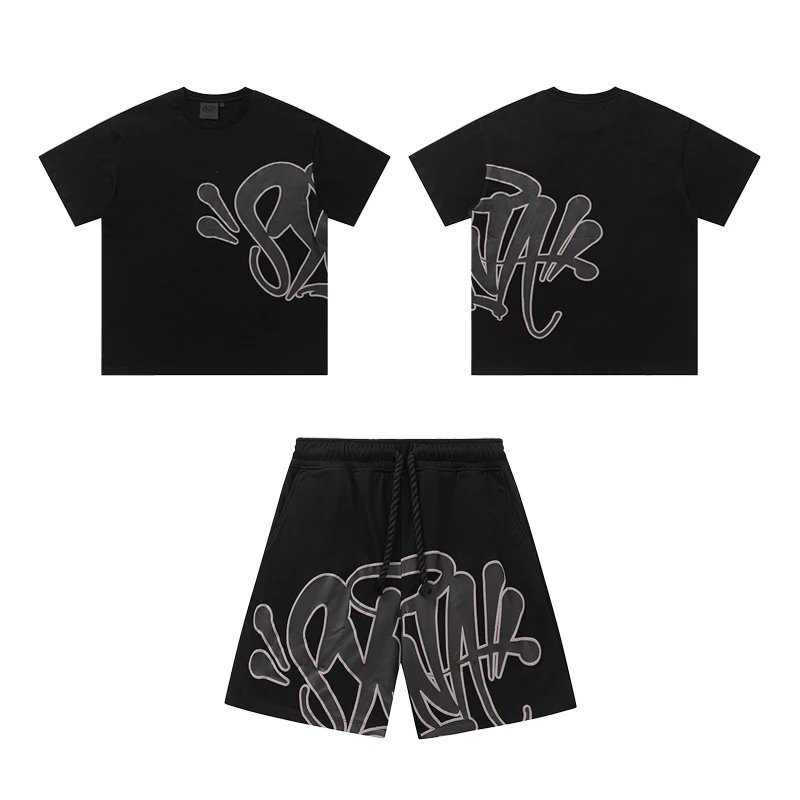 American-Style Graffiti Lettering Short-Sleeve & Shorts Casual Set - rep zestawy