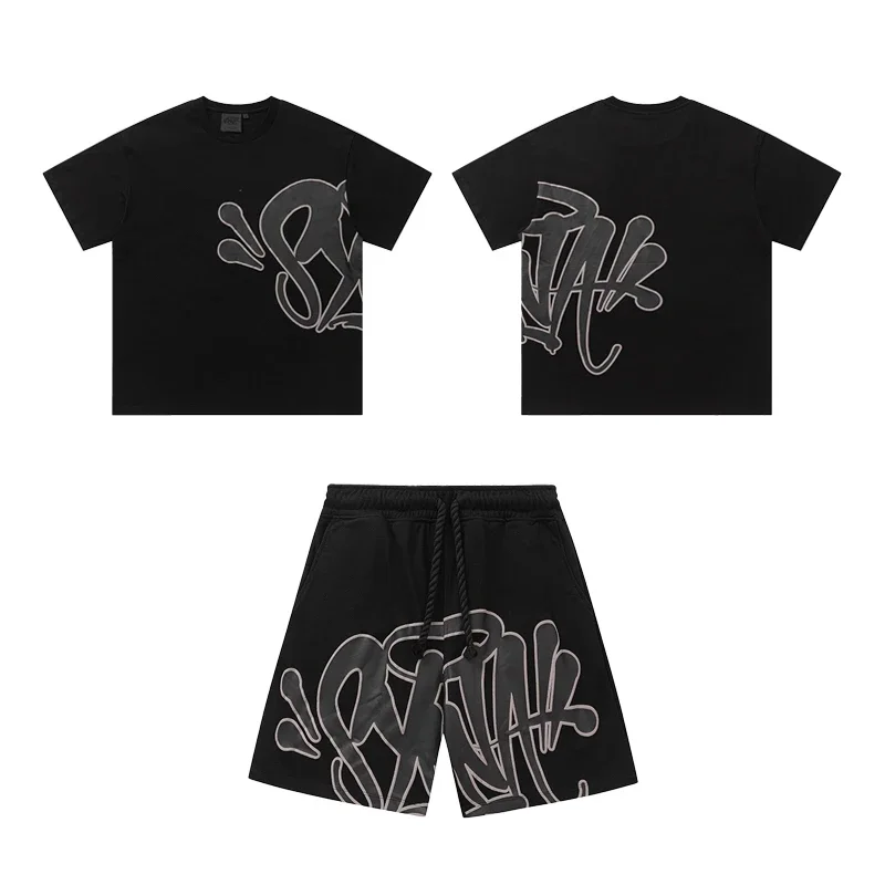 American-Style Graffiti Lettering Short-Sleeve & Shorts Casual Set
