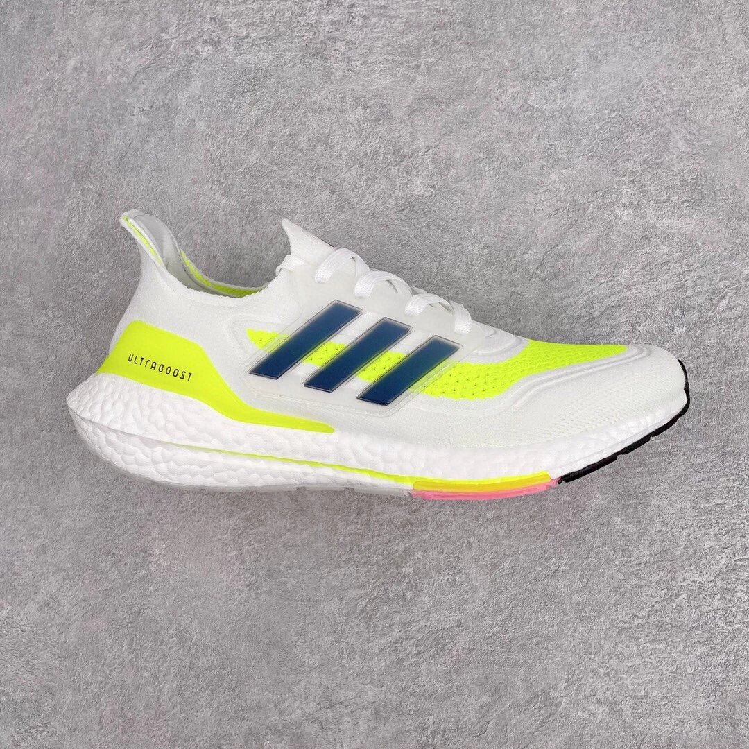 Adidas阿迪达斯Ultra Boost UB21 白荧光黄 超弹力爆米花中底休闲跑步鞋FY0377