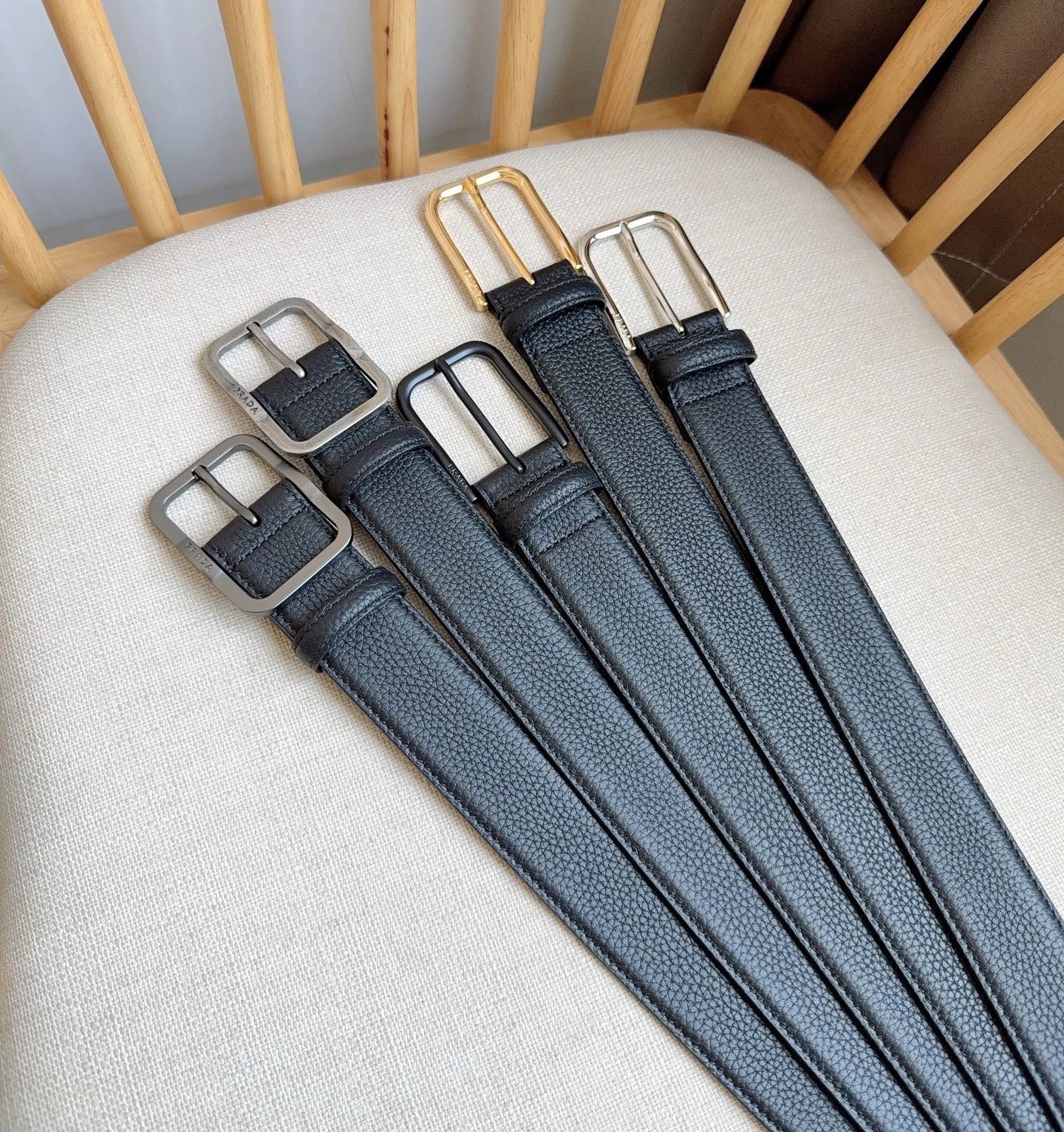 Prada Leather Belt with Cross Pattern Double-Sided